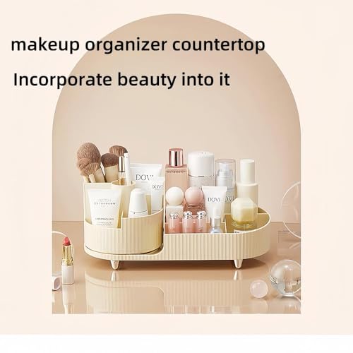 Image of Kesi Rotating Makeup Organizer For Vanity, Large Capacity for Cosmetics 360 Rotating Bathroom Organizer, Cosmetic Perfume Storage Organizer for Dressing Table Countertop Makeup Room (Off White)