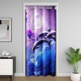 Erosebridal Galaxy Dolphin Blackout Curtain Coastal Ocean Waves Door For Doorway Privacy Night Star Moon Cherry Blossoms Kids Teens Sea Animal Starry Sky Drape 34/inchW X 80/inchL Purple Blue
