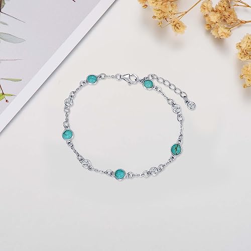 Image of HPQQ Anklet Bracelet for Women 925 Sterling Silver Natural Stone Chain Ankle Bracelet Beach Summer Fine Jewelry Birthday Mothers Day Gifts for Women Her Mom