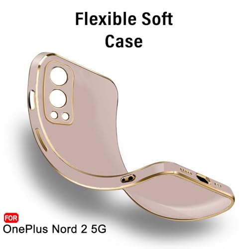 Image of TheGiftKart Luxurious Golden-Plated Back Cover Case for OnePlus Nord 2 5G / OnePlus Nord 2 Pac-Man Edition | Raised Lips for Camera & Screen Protection | Shockproof Design | Stylish Case (TPU, Pink)