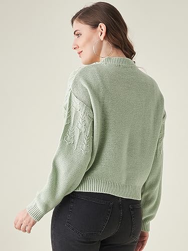 Image of Modeve Self Design Round Neck Casual Women Crop Top Sweater||Winterwear||