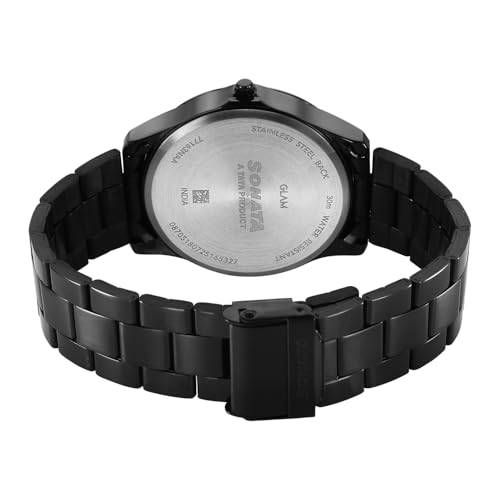 Image of Sonata Traditional Essentials Quartz Black Gold Round Dial Men's Watch | Analog Watch | Watches for Men Analog - 77163NM01W