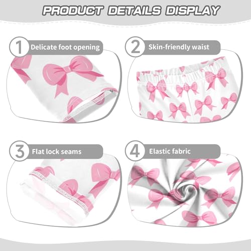 Watercolor Pink Bow Girls Athletic Leggings Soft Stretch Workout Yoga Pants for Kids Casual Tights3