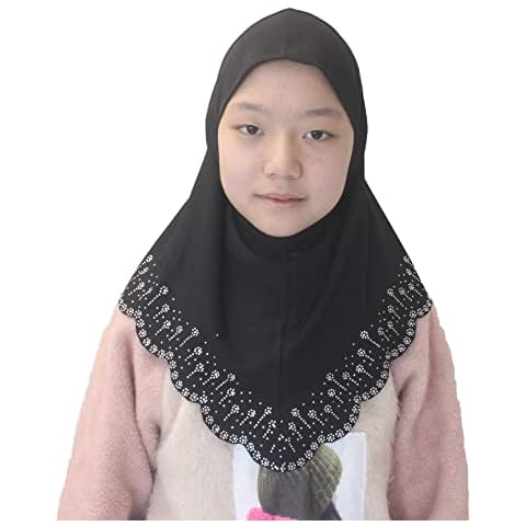 Modest Beauty Girls/Children Hijab Scarf Headscarf Wrap one Piece Muslim Amira with Czech Drill Cover