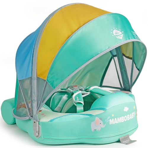 Image of Mambobaby Float with Bed Mesh and Canopy Non Inflatable Infant Pool Float Smart Swim Trainer Add Tail Swim Float Mambo Float Solid Air Free Water Waist Swimming Ring for Girls and Boys Aged 3-24months