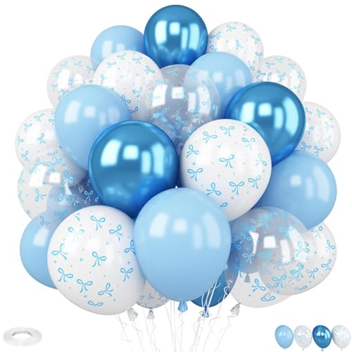 Image of Blue Bow Balloons 30 Pcs 12inch Blue White Balloon