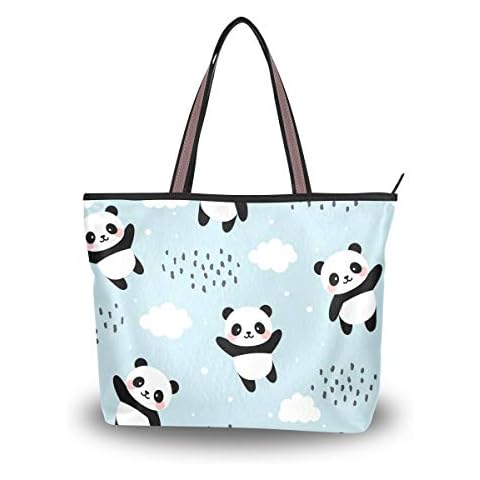 JUMPBEAR Canvas Tote Bag Women Handbag Blue Panda In The Sky Ladies Shopping Shoulder Bag Cover