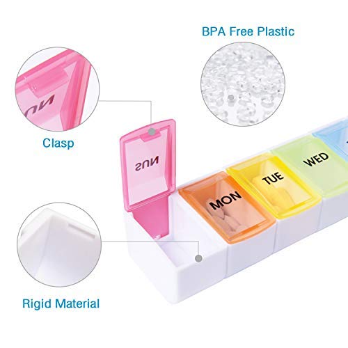 Motech Versatile 7 Day Rainbow Detachable Travel Pill Organizer Weekly Vacation Medicine Planner Portable Colored Daily Medication Box for Vitamins Fish Oil Supplements