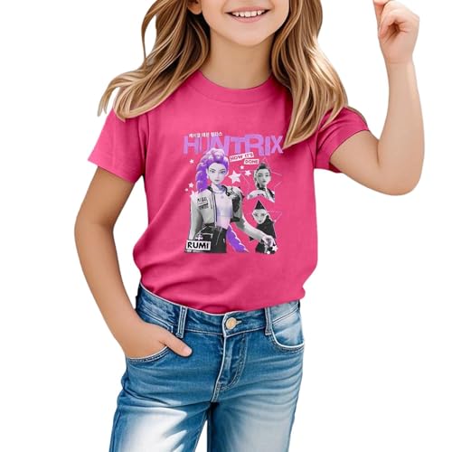 Camiseta para niña Kpop Merch Miembro Tops Oversized Cuello Redondo Camiseta Huntrx Tee para Niñas Fans 1-12Y Top Fashion Regular Fit Casual Manga Corta Gráfico 2025 Pop Niños, #A16, 5-6 años