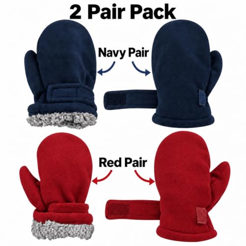 Image of N'Ice Caps Little Kids and Baby Easy-On Sherpa Lined Fleece Mittens - 2 Pair Pack