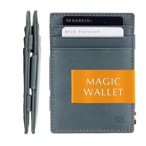 Image of GARZINI Magic Wallet For Men, Minimalist Wallet with RFID card holder, Leather Wallet for 10 cards, Sapphire Blue