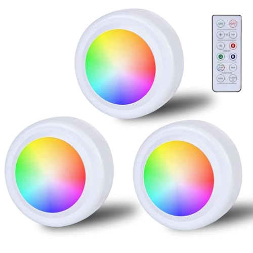Foco RGB con mando a distancia: 16 colores de cambio de color, iluminación regulable, iluminación de vitrina, lámpara táctil LED inalámbrica, temporizador y función de memoria, batería para