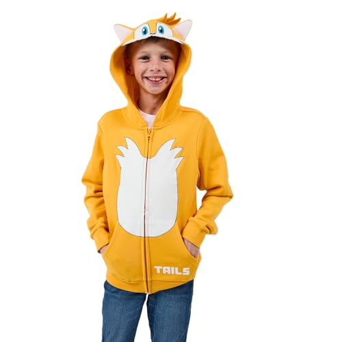 Bioworld Sonic The Hedgehog Hoodie Boys Tails Character Design Full-Zip Sweatshirt (Large 10/12) Orange
