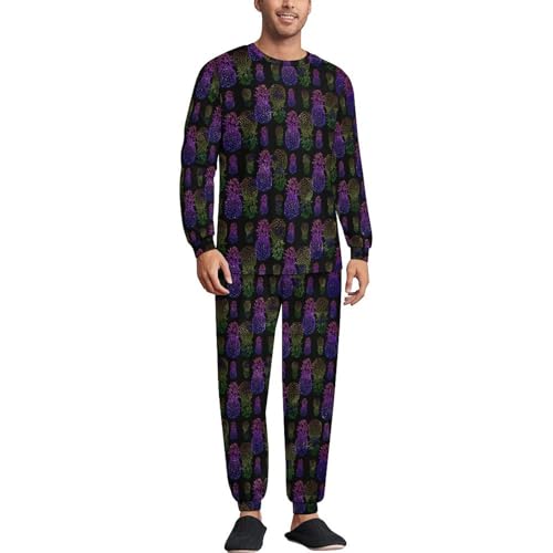 Mens Pajamas Sets Lemon 2 Piece Long Sleepwear Lightweight Long Sleeve Crew Neck Pajamas Set Soft Comfy Sleep Loungewear