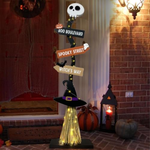 Décorations de sorcière d'intérieur en bois éclairé pour Halloween unique - 3