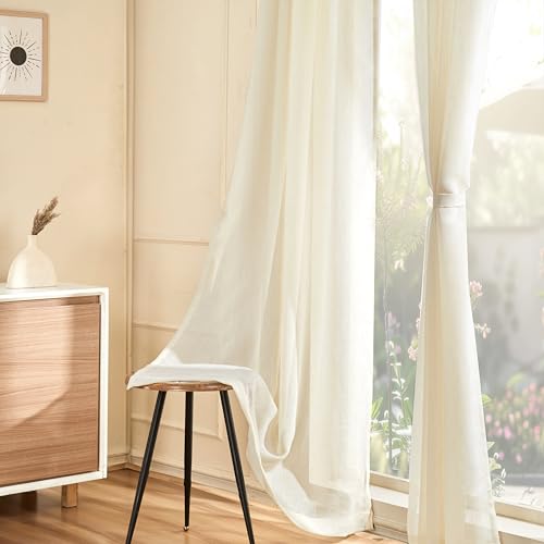 Image of Amazon Basics - Sheer Door Curtains | Light Filtering | 7 Feet | Set of 2 | Plain Design | for Living Room, Bedroom & Balcony | 115 cm x 210cm, Color - Cream