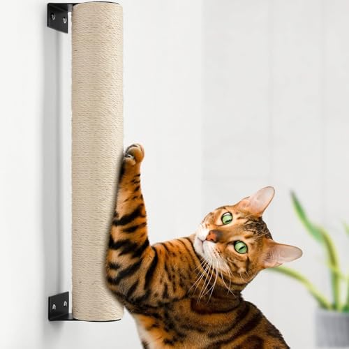 Image of Wall Mounted Cat Scratching Post for Indoor Cats | Kitten Wall Shelves Climbing Furniture| Sisal Rope Cat Claw Scratcher Tree (Wall Mount)