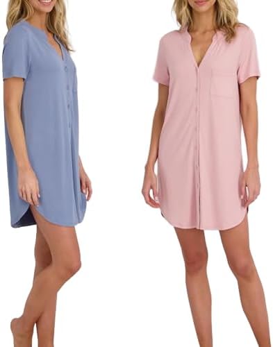 Lucky Brand Women’s Sleep Shirt Dress 2-Pack, Soft Comfortable Nightgown Style Sleepwear for Relaxed Nights and Lounging, Stonewash and Bleached Mauve, Medium