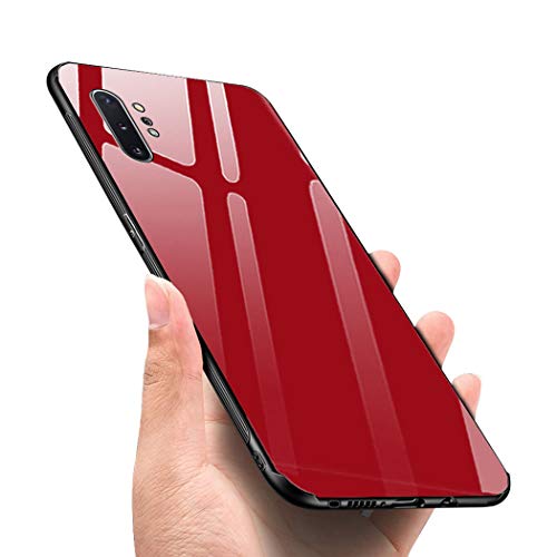 Designed for Samsung Note 10 Plus Cases with Tempered Glass Quality Back+TPU Frame Hybrid Shell,Slim Covers,Anti-Drop, Red