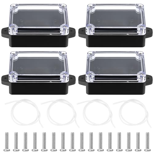 4 Pezzi Fondo nero trasparente Scatola di Giunzione, Scatole di Derivazione Stagna Elettrica da Esterno IP65, Custodia Elettronica Progetto di Strumento, Scatole per Progetti Elettrici con Orecchio