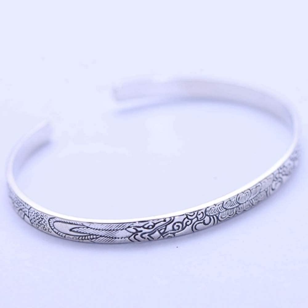 Bracciale Personalizzato, Gioielli da Donna in Stile retrò Cinese in Argento Sterling 925 con Incisione a Fiori Bracciale a Polsino Aperto