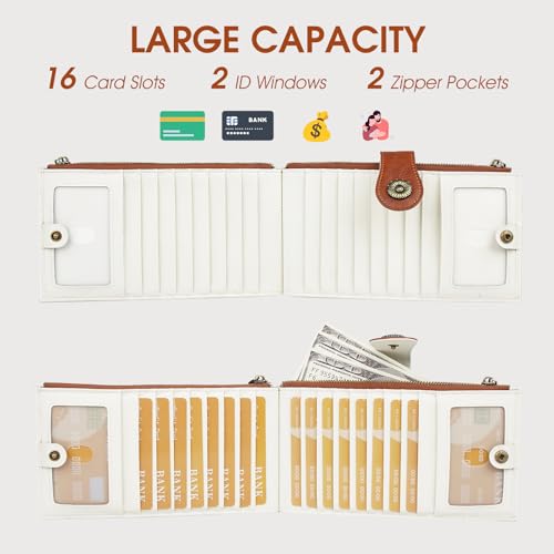 Women's Wallet RFID Large Size Bifold Multi Card Wallet Case with Zipper Pocke Credit Card Holder for Women Beige Brown3
