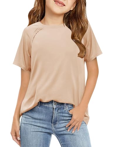 Uincloset Girls' Casual Crew Neck Short Sleeve Tee Loose Fit Summer T-Shirt Basic Soft Top for Ages 4-13