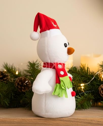 Image of Tickles Christmas Snowman with Santa Cap and Muffler Soft Stuffed Plush Toy for Kids Room (Color: White Size: 25 cm)