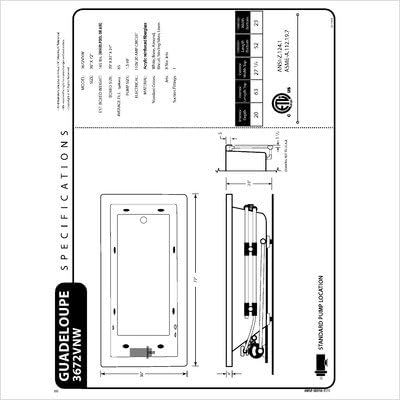 Guadeloupe 36 x 72 x 23" Rectangular Whirlpool Jetted Bathtub Color/Trim: Bone / Brushed Nickel, Options: 4" Lip