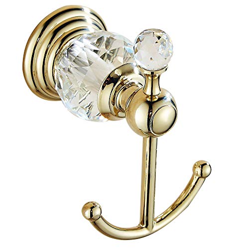 WINCASE européenne Barre de Serviette de Porte-Serviettes Simple Rail, Or Poli Finition en Alliage de Zinc Construction pour Salle de Bain avec Pied Cristal à Fixation Murale Moderne Robe Hook doré