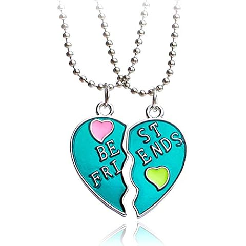 SIVITE Best Friends Necklace Aqua Blue Split Heart Puzzle Pendant Necklace for 2 BFF Friendship Necklace Cover
