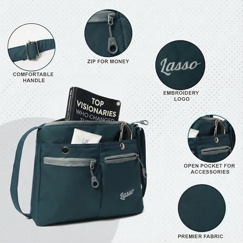 Image of Lasso Sling Bag For Women with Adjustable Strap Stylish Ladies Crossbody Polyester Sling Bag for Office, Causal, Travel & College | 7L Capacity & front double Pockets -Green Grey
