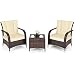 Tangkula 3 Piece Patio Furniture Set Wicker Rattan Outdoor Patio Conversation Set with 2 Cushioned Chairs & End Table Backyard Garden Lawn Chat Set Chill Time Modern Outdoor Furniture (Beige)
