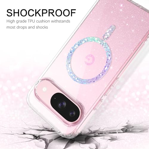 Coque aimantée Google Pixel 9 Pro fine antichoc transparente pailletée MagSafe - 3