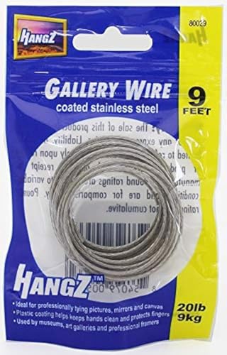 Image of 20lb 9ft Gallery Picture Wire 2mm, Thick Coated Stainless, Great for Hanging Pictures, Mirrors, Canvas, Plastic Coating Protects Your Fingers. Color Bag