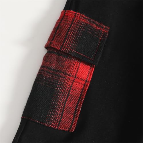 Image of OLMRJKD Toddler Baby Boy Clothes Plaid Long Sleeve Hoodie Sweatshirt + Pants 2pcs Boys Outfit Set