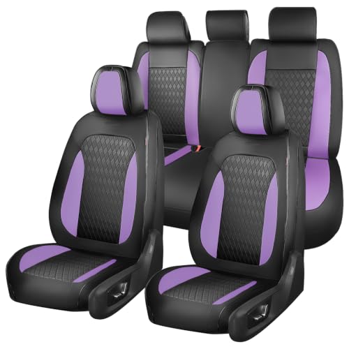 Image of Coverado Car Seat Covers Full Set, Leather Seat Covers for Cars, Waterproof Car Seat Protectors, Front and Back Car Seat Cushions Automotive Seat Covers Universal Fit for Most Cars, Black&Purple
