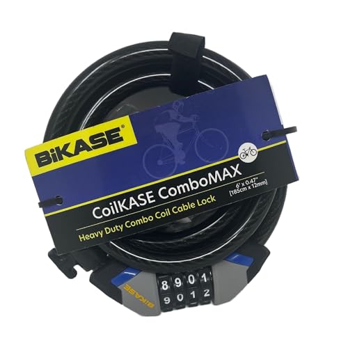 BiKase CoilKASE eBike Combo MAX - 12mm Heavy Duty Self-Coiling Bike Cable Lock with 4-Digit Customizable Combination and Protective Vinyl Cover, 180cm/6ft