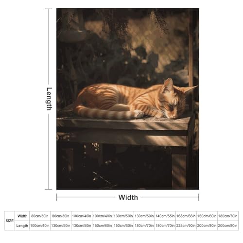 Couverture flanelle chat orange imprimé, jeté de canapé confortable 127x152 cm