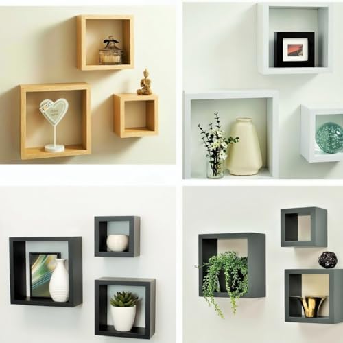 Kit 3 Nichos de Quadrados MDF Branco Decoração Sala/Quarto/Banhei...