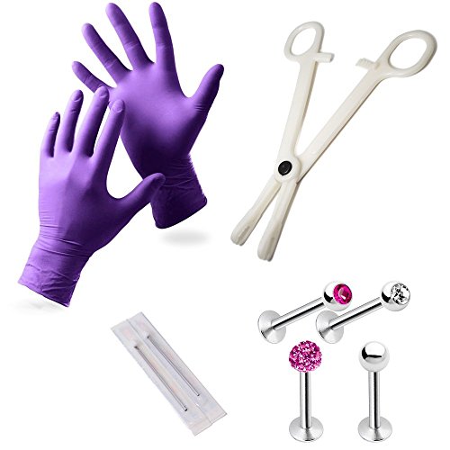 EG GIFTS Pro Lip Monroe Piercing Kit Including Gloves Needles Forceps Studs Included