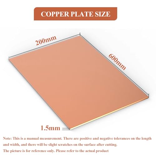 WSYCWG Pure Copper Sheet Plate 1.5×200×200-1.5×500×500Mm, Copper Thin Sheet Suitable for DIY Crafts and Construction Applications,1.5×200×600mm