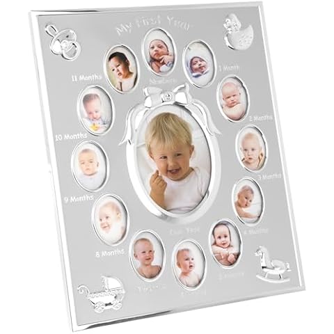 Silver 'My First Year' Baby Photo Frame Cover