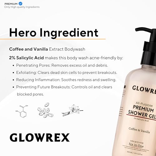 Image of All-Purpose Premium Shower Gel | 2% Salicylic Acid | 4-Hour Sweat & Bacteria Reduction | Long-Lasting Perfume Scent | Quick Acne Relief, Exfoliates & De-Tans with Coffee & Vanilla