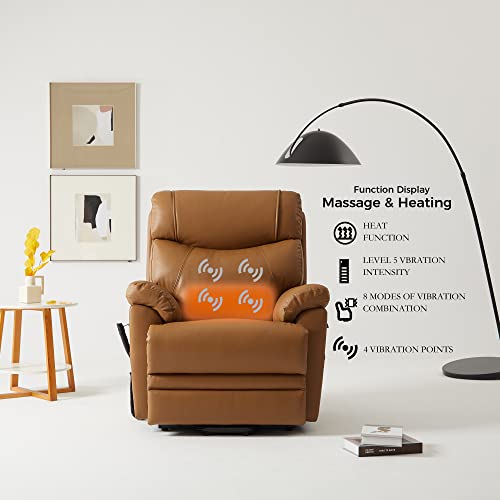 Dynox Genuine Leather Lift Chair For Elderly With Heating And Massage, Dual Motor Lay Flat Power Lift Recliner, Infinited Adjust For Back And Footrest(Yellow Brown) #TOP2