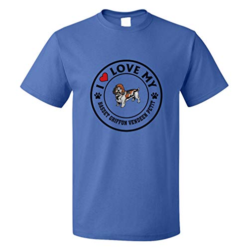 Custom Funny Graphic T Shirts for Men Love My Basset Griffon Vendeen Petit Dog #A Cotton Top Royal Blue Design Only 2X Large