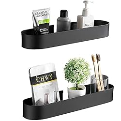 Bestdon Estante de ducha sin taladrar, estantería de baño de aluminio autoadhesiva, cesta de ducha para colgar en la pared, alfombrilla para baño, inoxidable, color negro, 2 unidades
