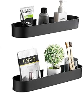Bestdon Bathroom Shelves No Drilling, Self Adhesive Shower Shelf, 2 Pack Black Shower Storage Caddy, Spice Rack Wall Mounted Shower Basket, Rustproof, Aluminum