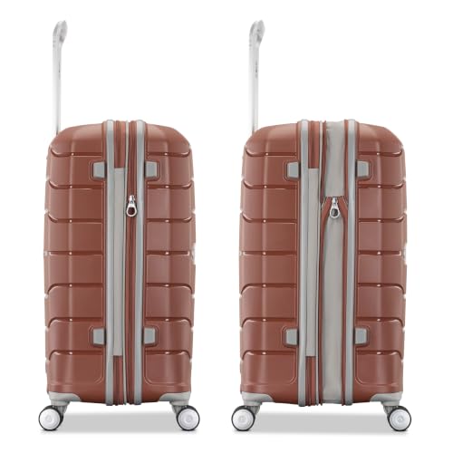 Image of Samsonite Freeform Large Checked Luggage with Dual 360 Spinner Wheels - TSA Lock, Airline-Approved - Lightweight Durable Polypropylene Expandable Hardshell - Burnt Orange