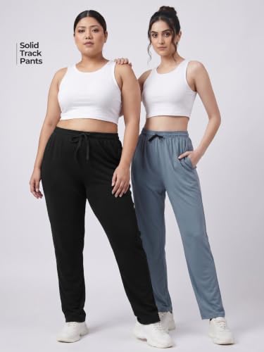 Image of Fflirtygo Cotton Solid Track Pant /Lounge Wear /Pocket Payjama �100% Export Quality Soft Cotton Night Wear /Pocket Pyjama for Women Combo Pack, Black & Blue Pyjama